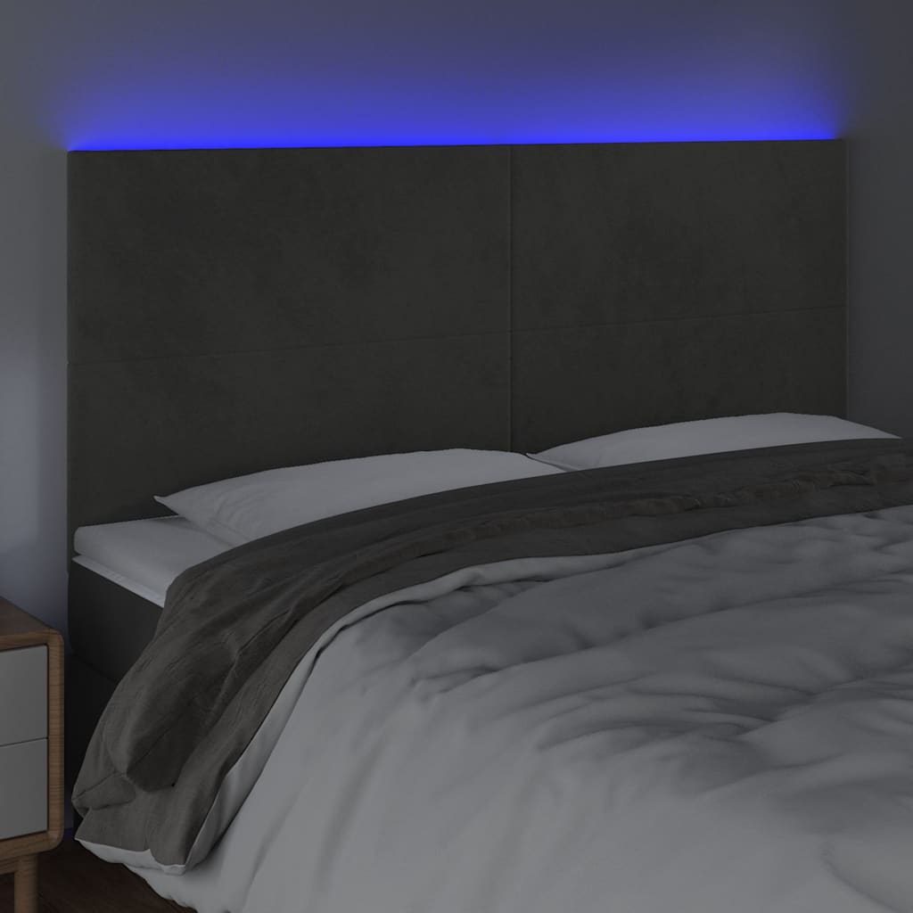 vidaXL Hoofdbord LED 180x5x118/128 cm fluweel donkergrijs grijs, foto 2