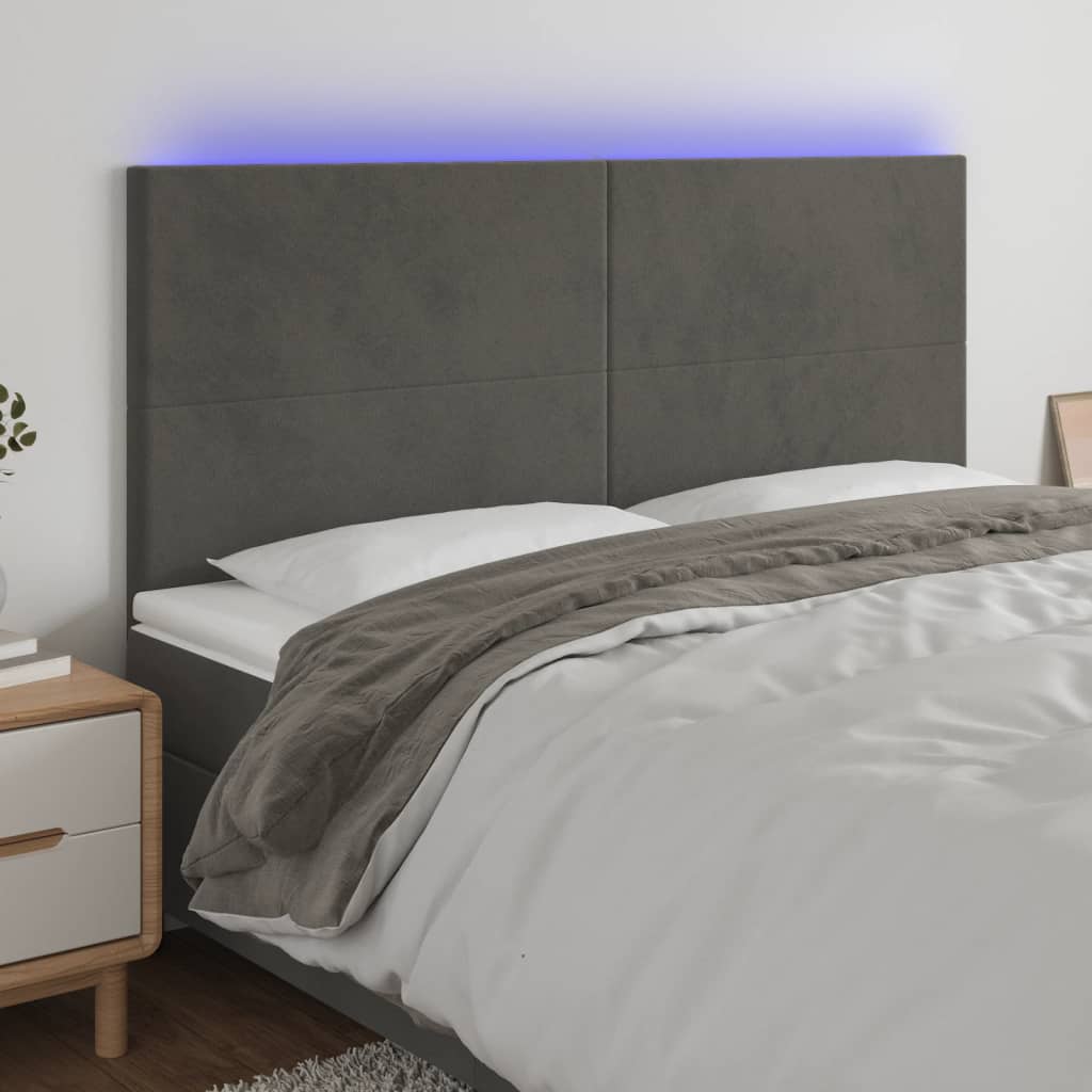 Thumbnail - vidaXL LED Kopfteil Dunkelgrau 180x5x118/128 cm Samt