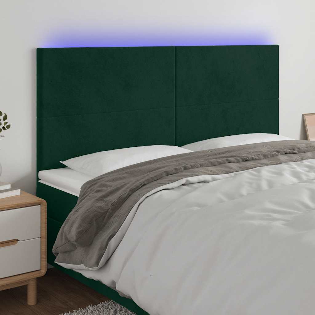 vidaXL Tăblie de pat cu LED, verde închis, 180x5x118/128 cm, catifea