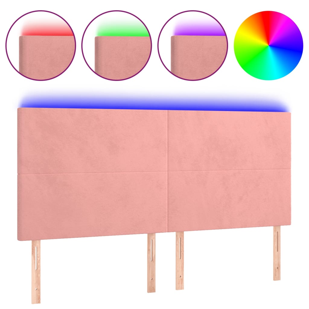 vidaXL Čelo postele s LED růžové 180x5x118/128 cm samet