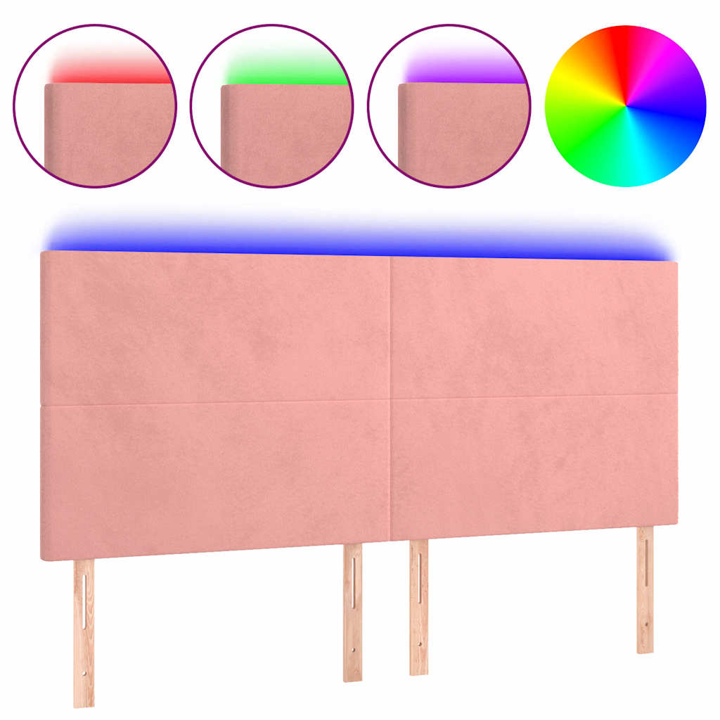 vidaXL Tăblie de pat cu LED, roz, 180x5x118/128 cm, catifea