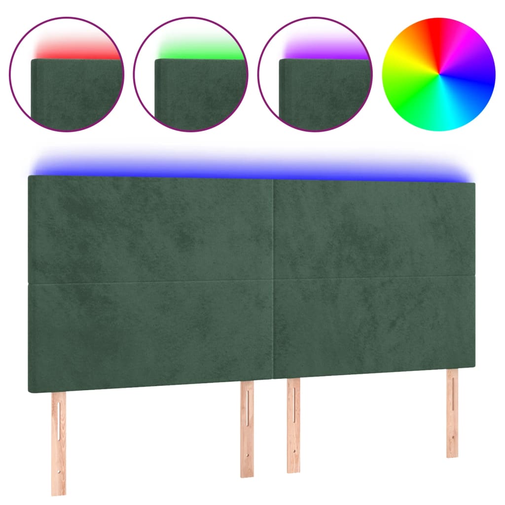 Thumbnail - vidaXL LED Kopfteil Dunkelgrün 200x5x118/128 cm Samt