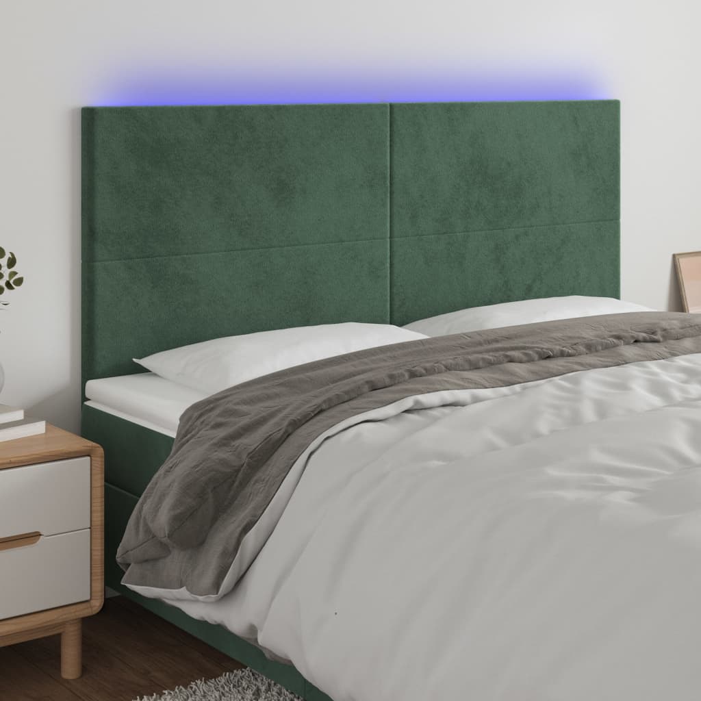Thumbnail - vidaXL LED Kopfteil Dunkelgrün 200x5x118/128 cm Samt