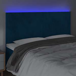 Čelo postele s LED tmavě modré 200x5x118/128 cm samet - obrázek 3