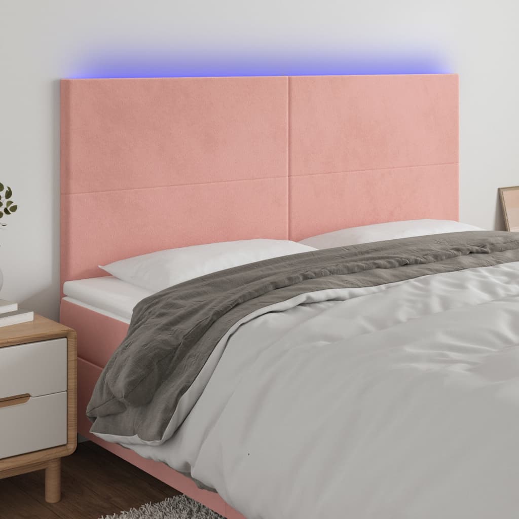 vidaXL Tăblie de pat cu LED, roz, 200x5x118/128 cm, catifea