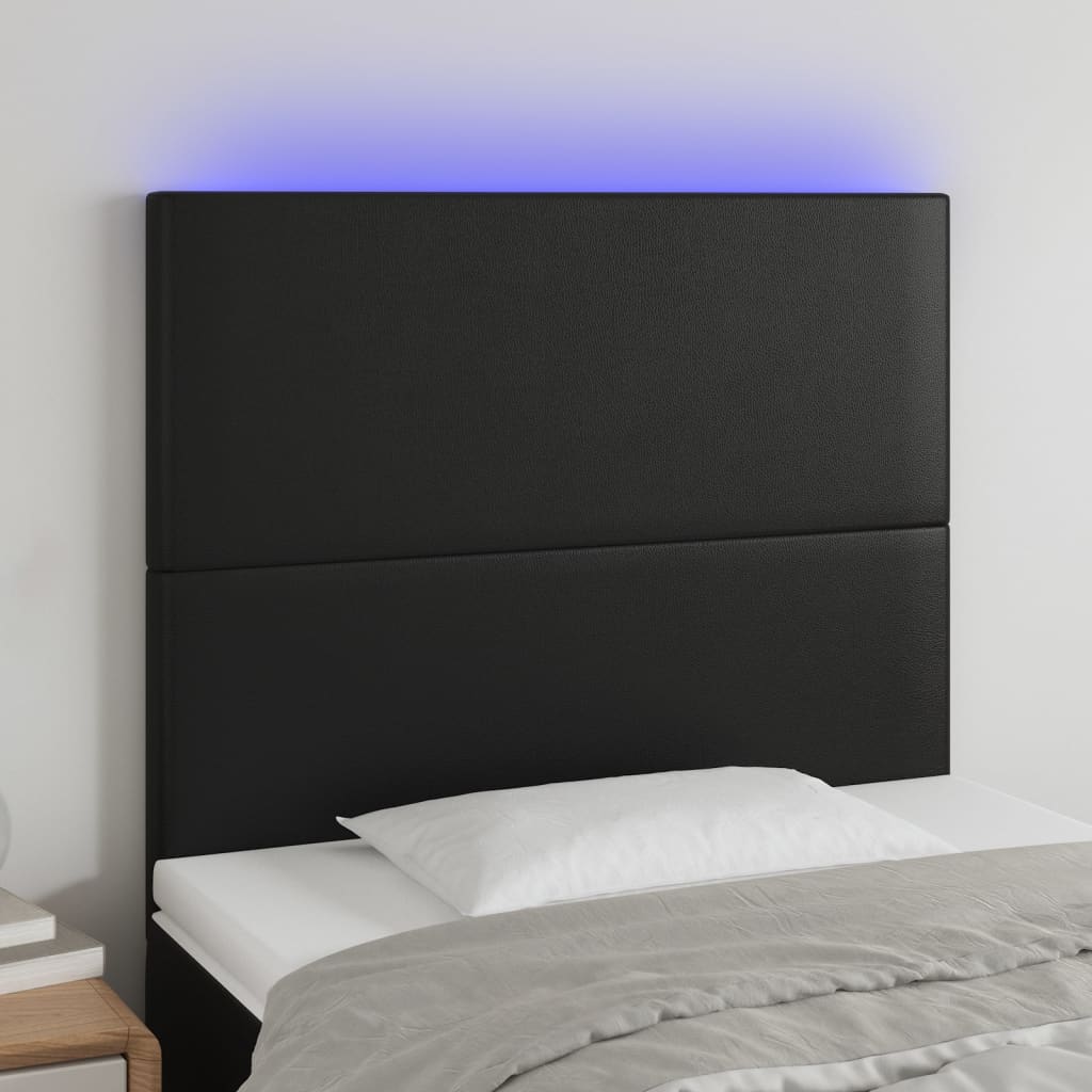 vidaXL sengegavl med LED-lys 80x5x118/128 cm kunstlæder sort