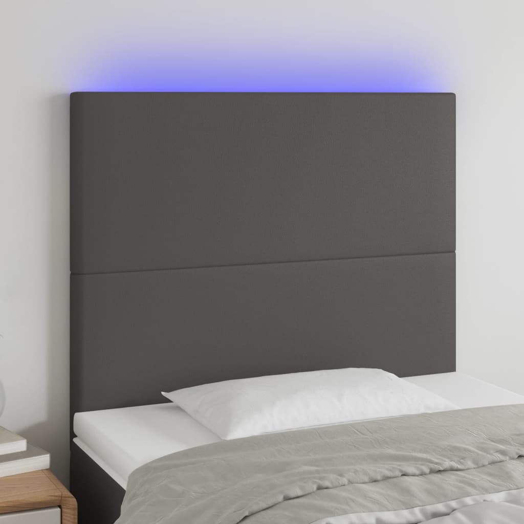 vidaXL LED Kopfteil Grau 80x5x118/128 cm Kunstleder