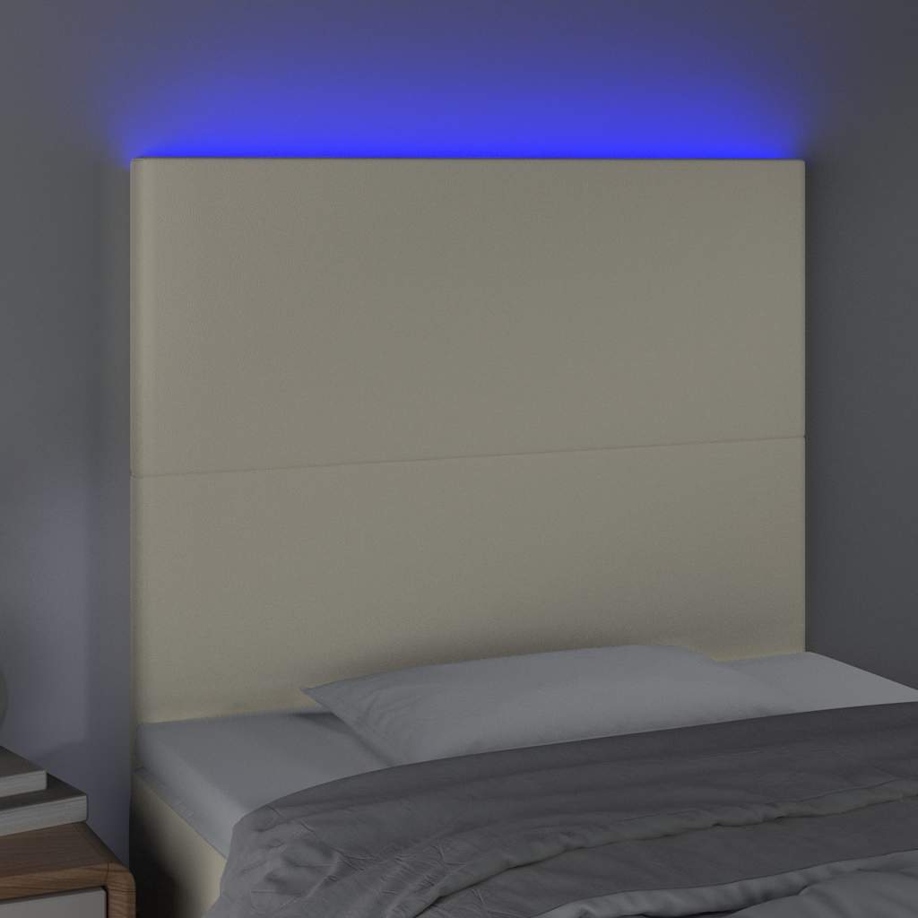 vidaXL Hoofdbord LED 90x5x118/128 cm kunstleer crèmekleurig, foto 2