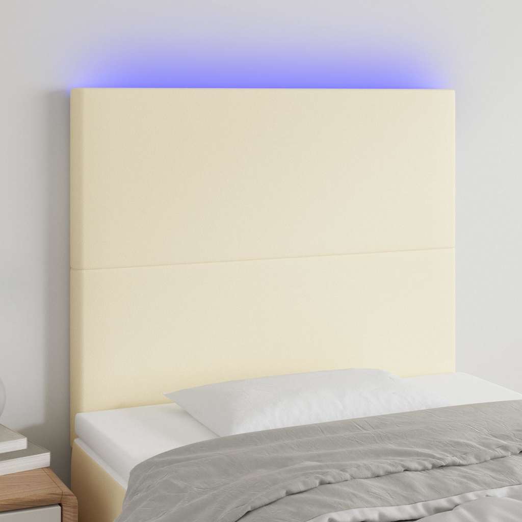 vidaXL sengegavl med LED-lys 90x5x118/128 cm kunstlæder cremefarvet