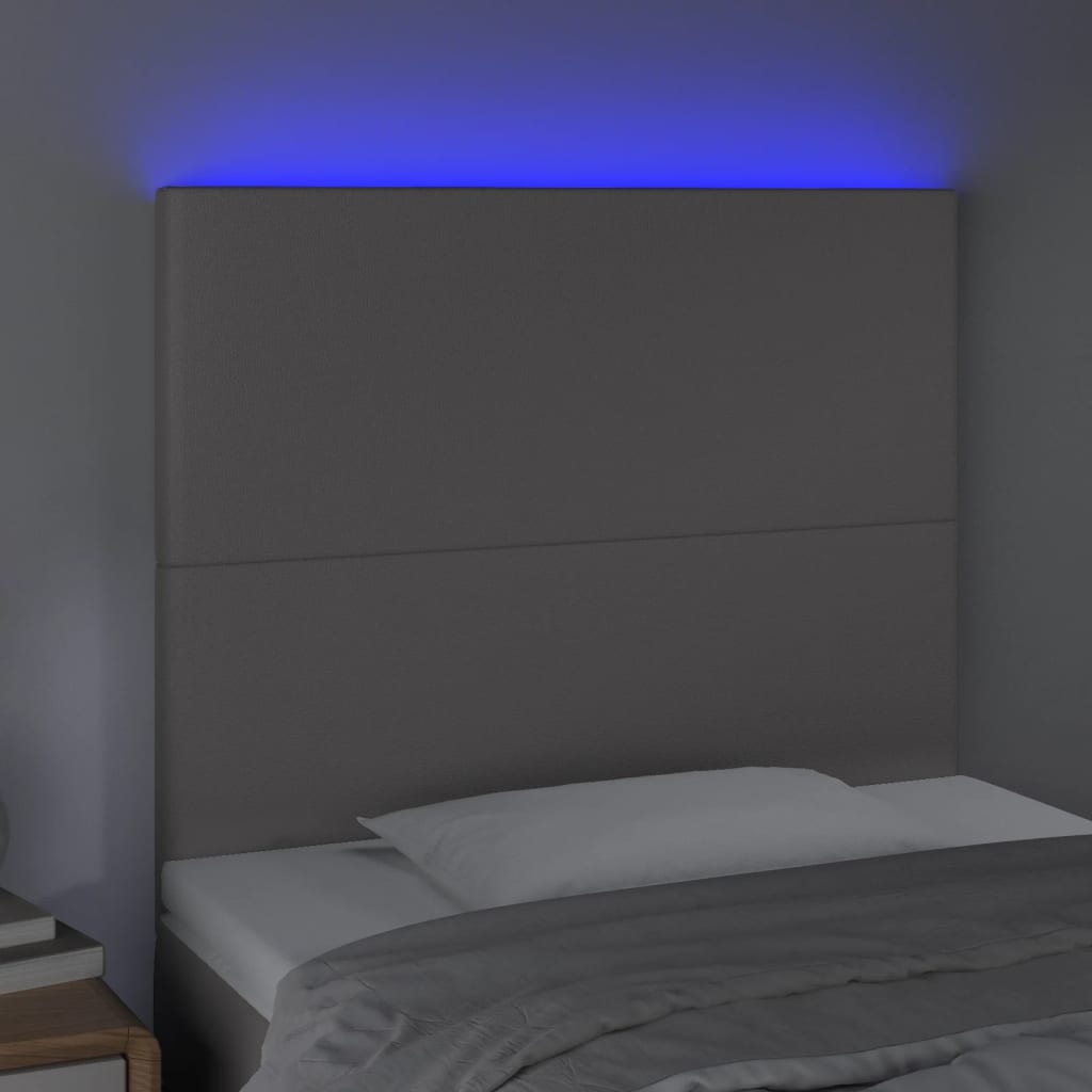 vidaXL Hoofdbord LED 90x5x118/128 cm kunstleer grijs afbeelding
