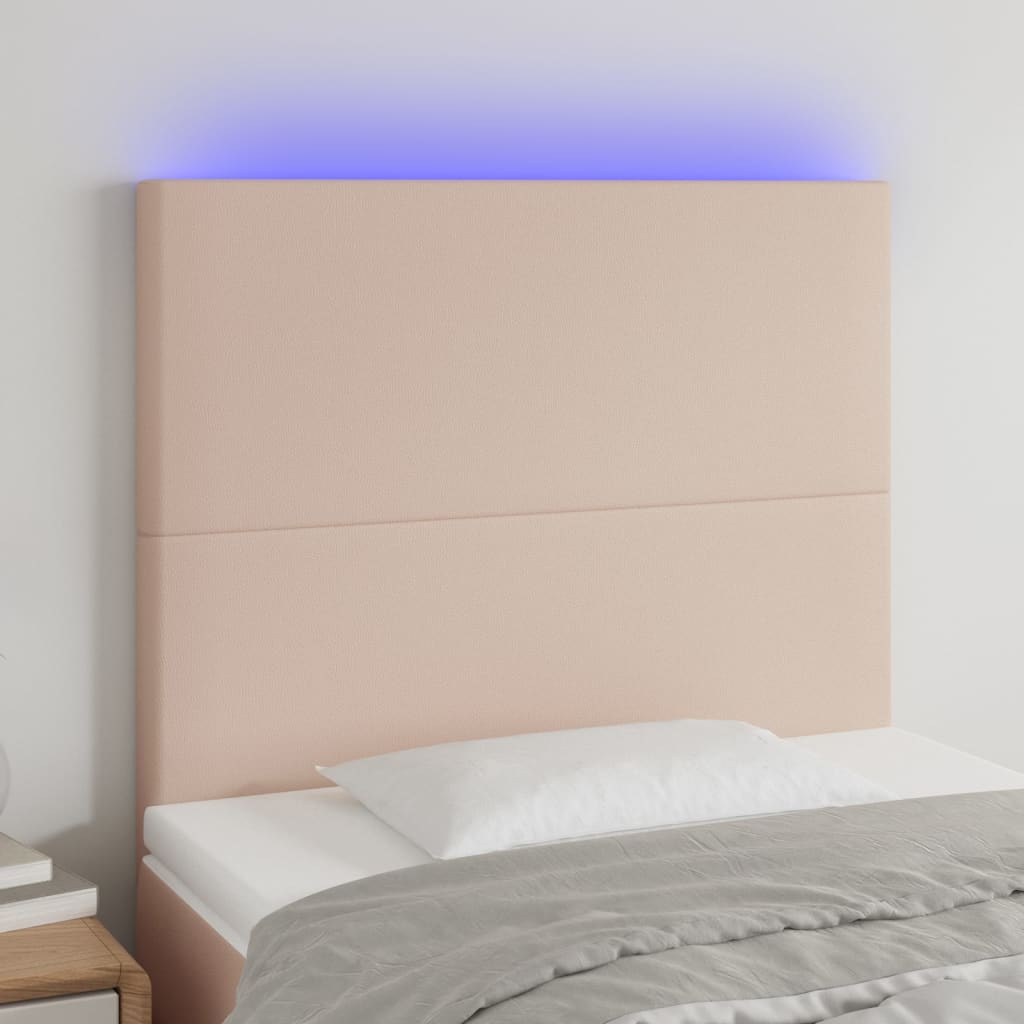 Čelo postele s LED cappuccino 90x5x118/128 cm umělá kůže