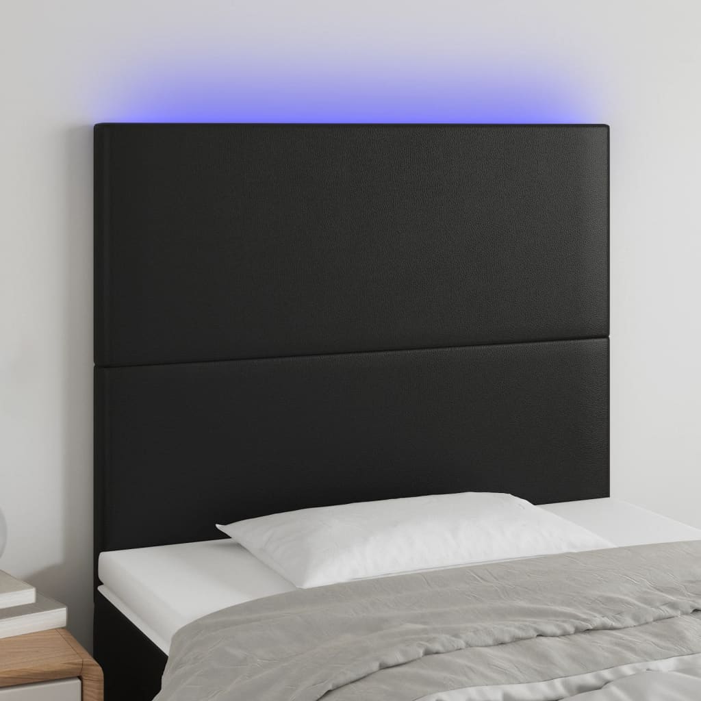 Vidaxl Tablie De Pat Cu Led, Negru, 100x5x118/128 Cm, Piele Ecologica