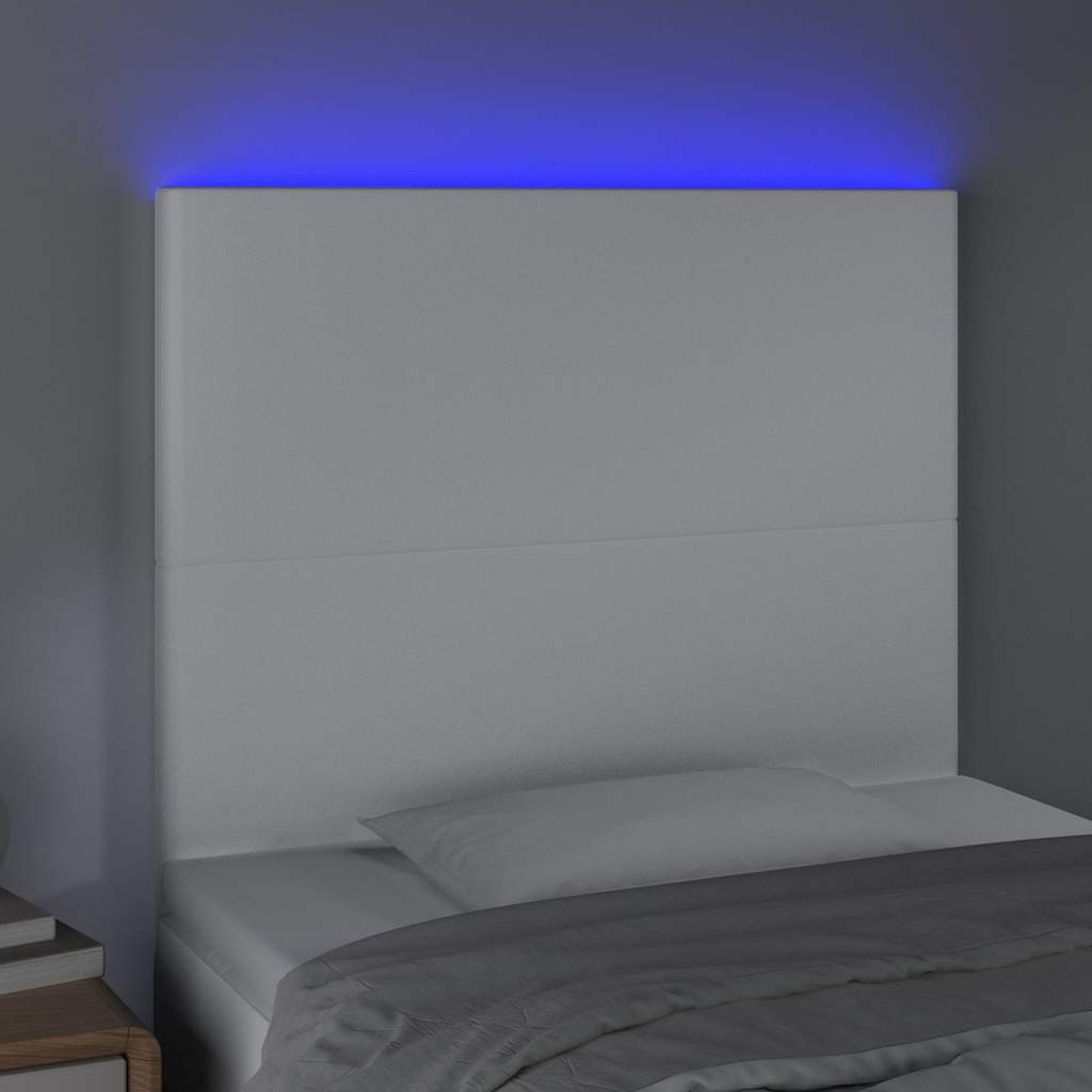 vidaXL Hoofdbord LED 100x5x118/128 cm kunstleer wit, foto 2