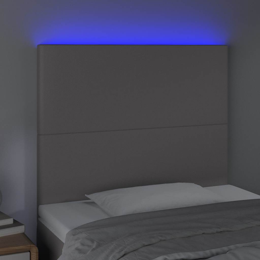 vidaXL Hoofdbord LED 100x5x118/128 cm kunstleer grijs, foto 2