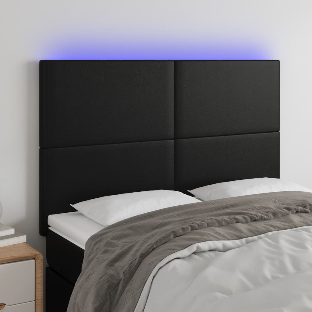 Čelo postele s LED černé 144x5x118/128 cm umělá kůže