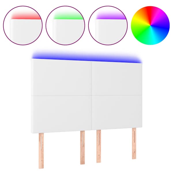 vidaXL LED-voodipeats, valge, 144x5x118/128 cm, kunstnahk