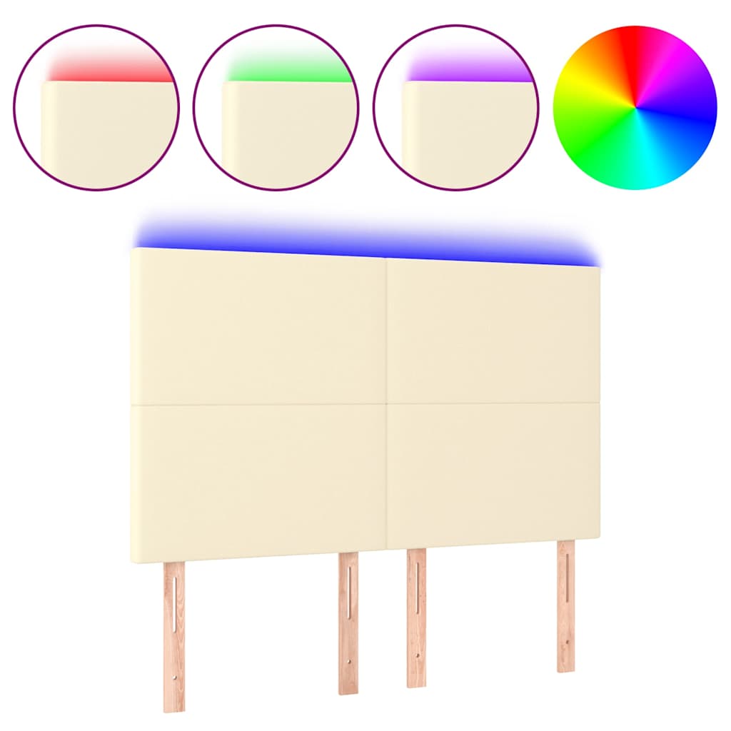 vidaXL Hoofdbord LED 144x5x118/128 cm kunstleer crèmekleurig, foto 3