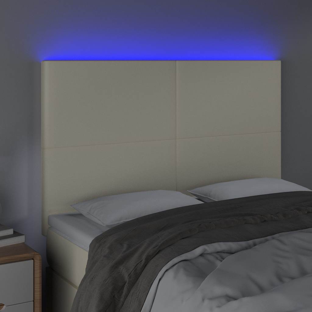 vidaXL Hoofdbord LED 144x5x118/128 cm kunstleer crèmekleurig, foto 2