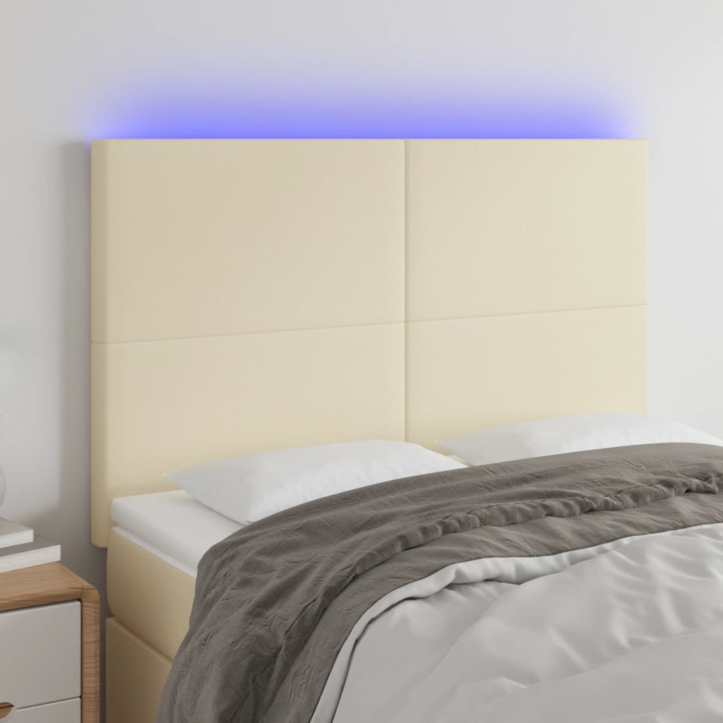 vidaXL Tăblie de pat cu LED, crem, 144x5x118/128 cm, piele ecologică