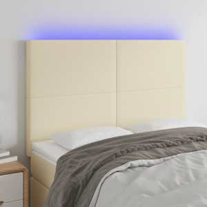 Čelo postele s LED krémové 144x5x118/128 cm umělá kůže - obrázek 1
