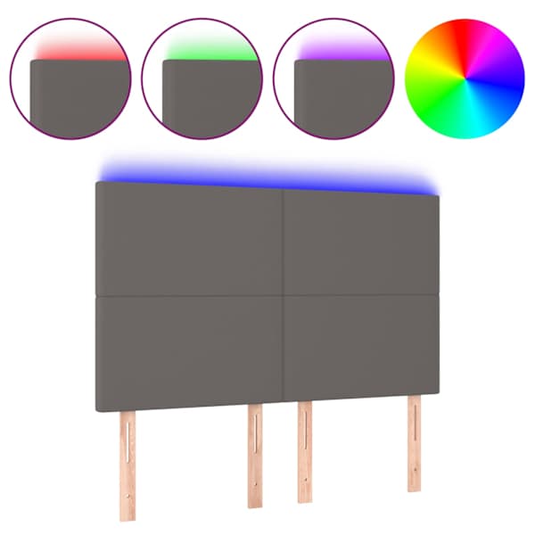 vidaXL LED-voodipeats, hall, 144x5x118/128 cm, kunstnahk