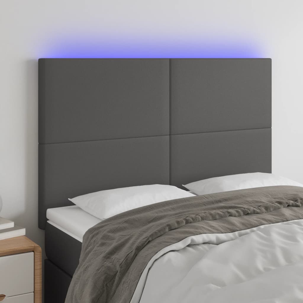 Čelo postele s LED šedé 144x5x118/128 cm umělá kůže