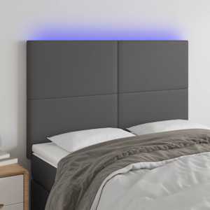 Čelo postele s LED šedé 144x5x118/128 cm umělá kůže - obrázek 1