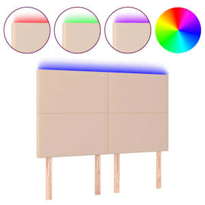 vidaXL LED-voodipeats, Cappuccino, 144x5x118/128 cm, kunstnahk