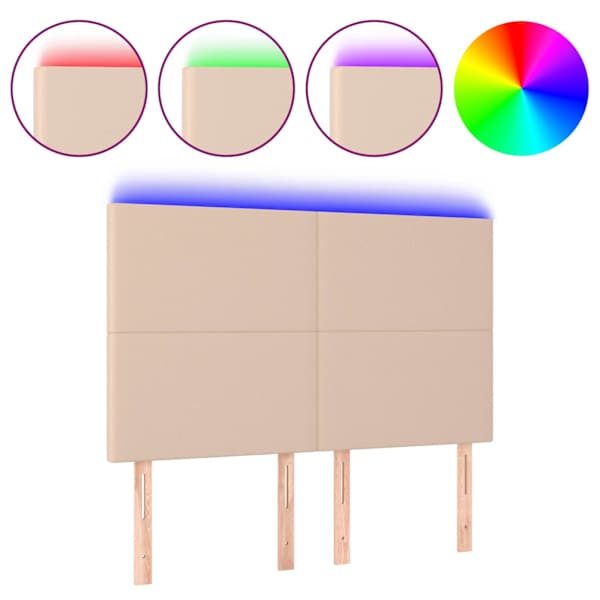 vidaXL LED-voodipeats, Cappuccino, 144x5x118/128 cm, kunstnahk