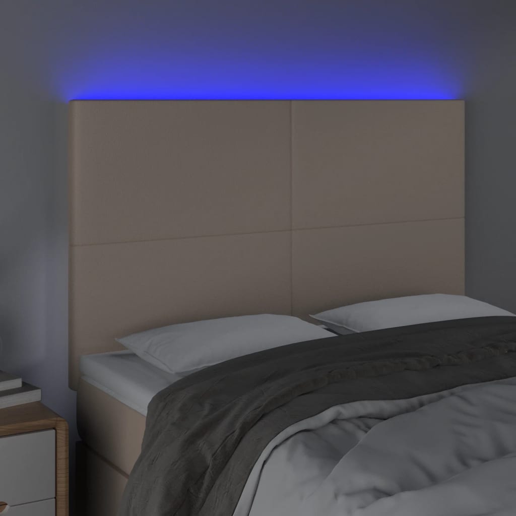 vidaXL Hoofdbord LED 144x5x118/128 cm kunstleer cappuccinokleurig afbeelding