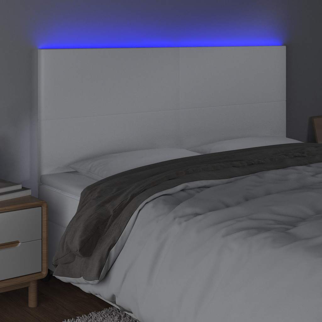 vidaXL Hoofdbord LED 160x5x118/128 cm kunstleer wit, foto 2