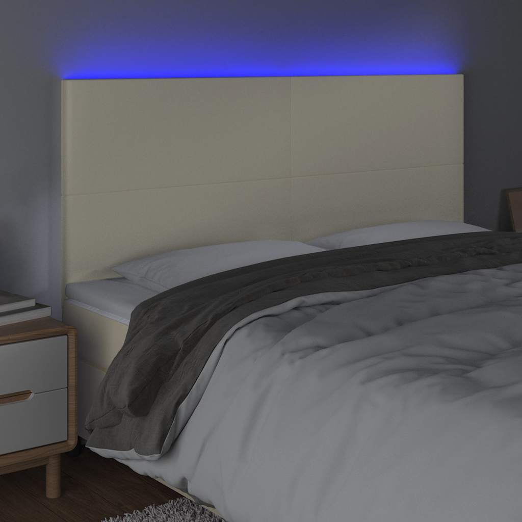 vidaXL Hoofdbord LED 160x5x118/128 cm kunstleer crèmekleurig, foto 2