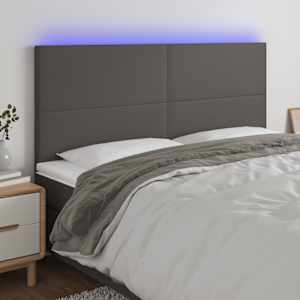 Čelo postele s LED šedé 160x5x118/128 cm umělá kůže - obrázek 1
