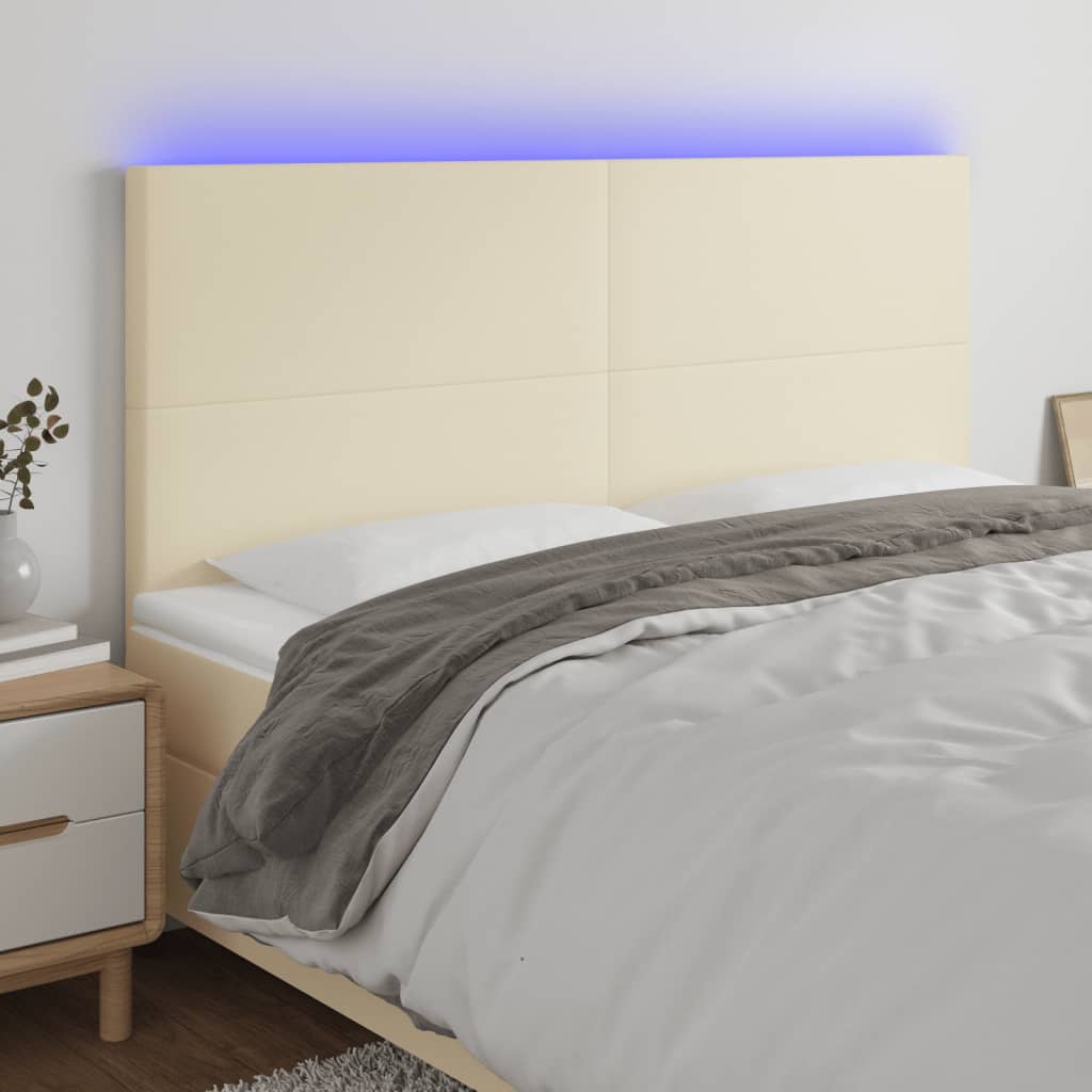 vidaXL Tăblie de pat cu LED, crem, 163x16x118/128 cm, piele ecologică