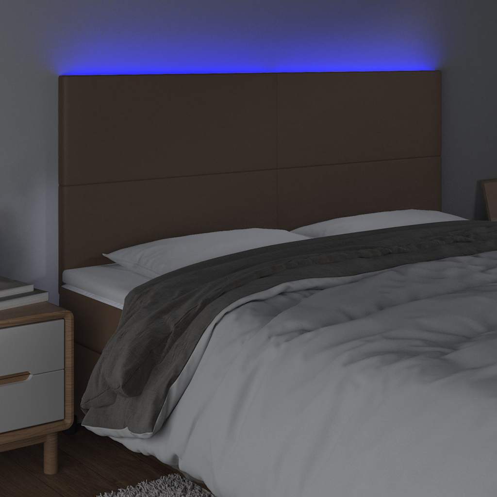 LED горна табла за легло,кафява,180x5x118/128см изкуствена кожа — изображение 3