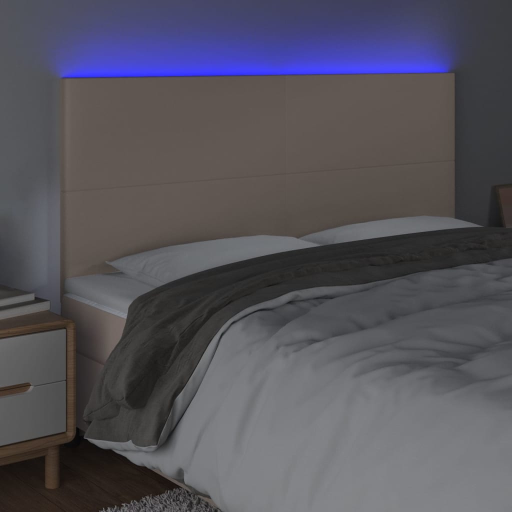 vidaXL Hoofdbord LED 180x5x118/128 cm kunstleer cappuccinokleurig afbeelding