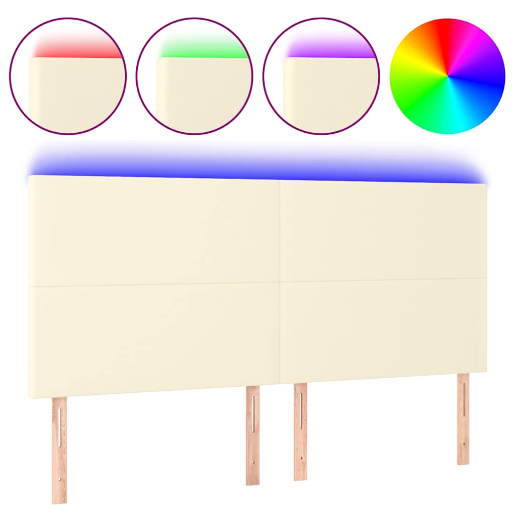 vidaXL Hoofdbord LED 200x5x118/128 cm kunstleer crèmekleurig, foto 3