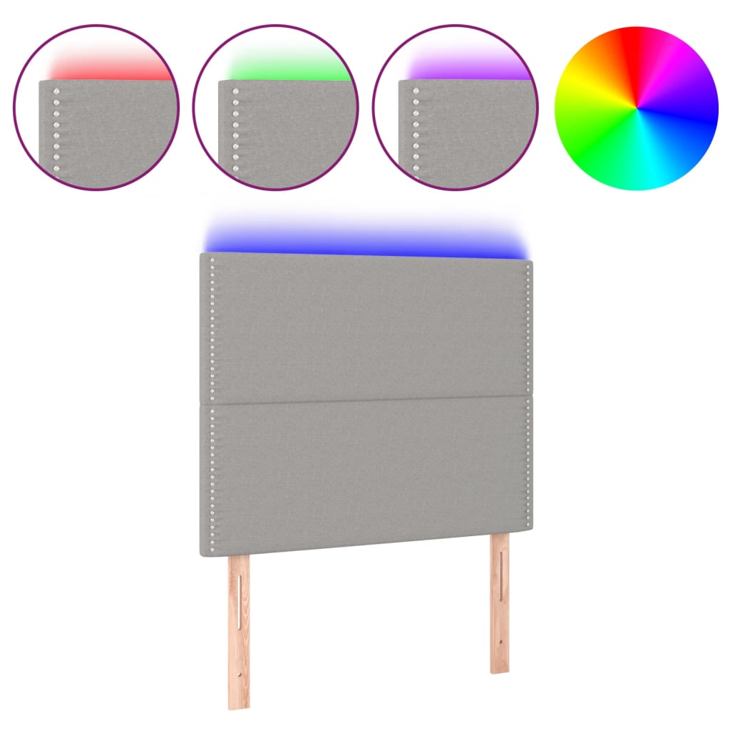 vidaXL Čelo postele s LED světle šedé 80x5x118/128 cm textil