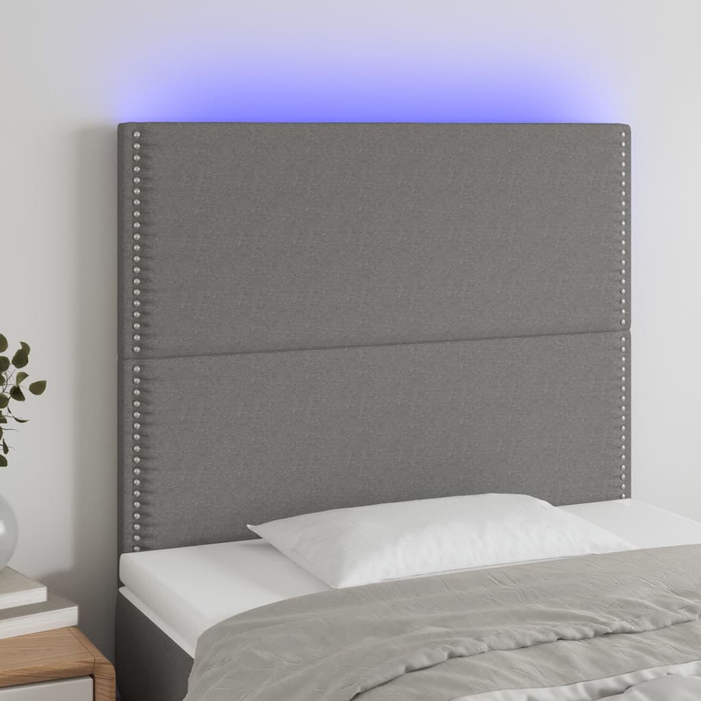 vidaXL Tête de lit à LED Gris foncé 90x5x118/128 cm Tissu