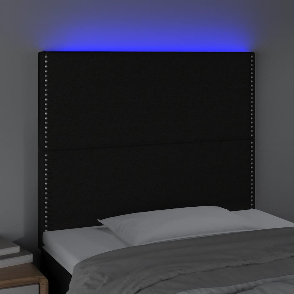 fekete szövet LED-es fejtámla 90x5x118/128 cm