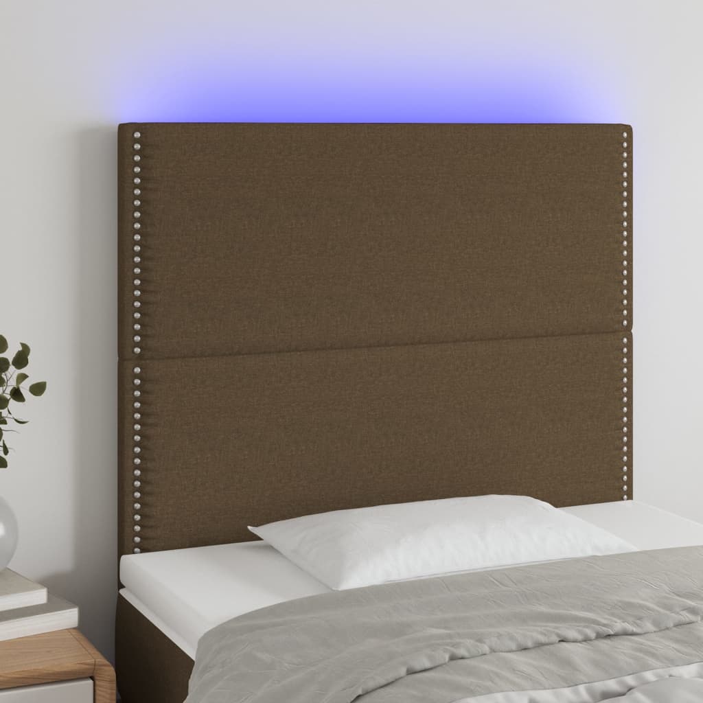 vidaXL Tête de lit à LED Marron foncé 90x5x118/128 cm Tissu