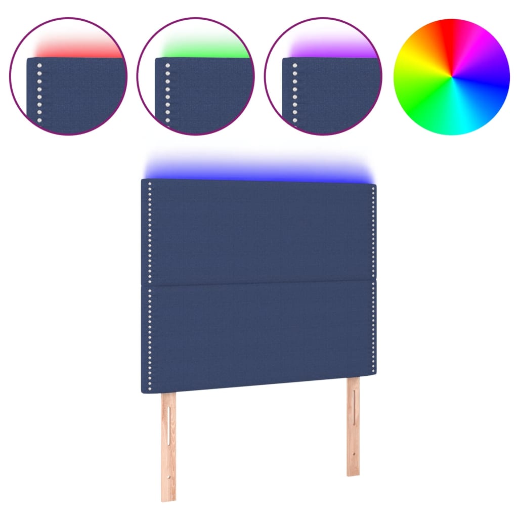 vidaXL Čelo postele s LED modré 90x5x118/128 cm textil