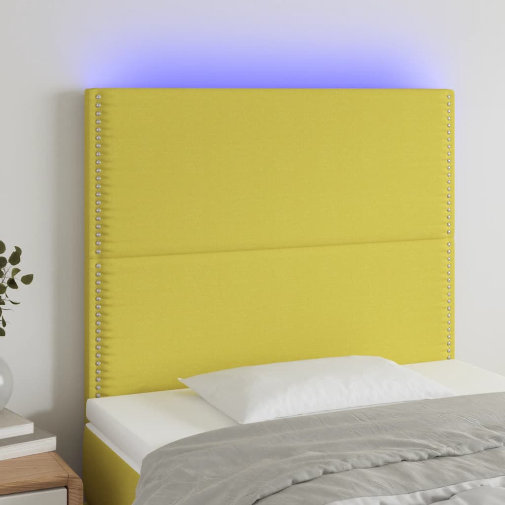 Čelo postele s LED zelené 90x5x118/128 cm textil