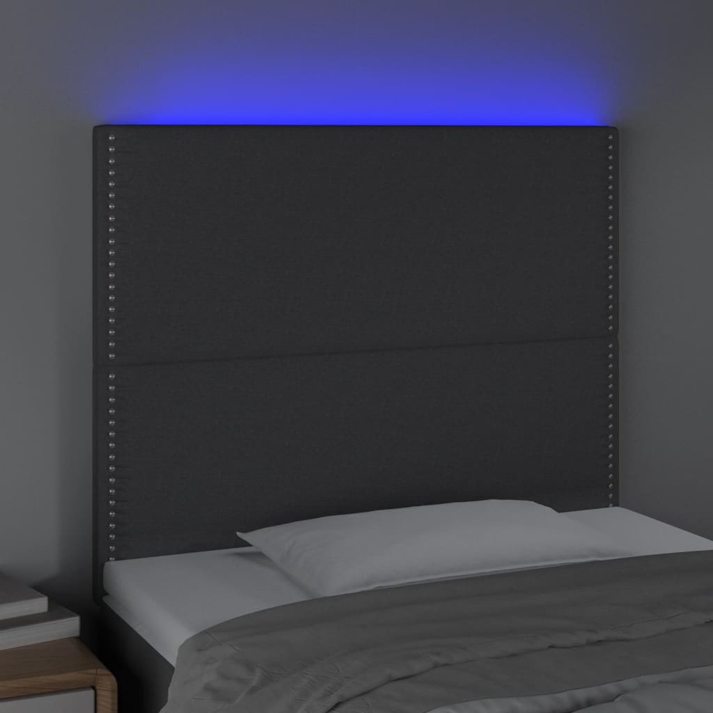 vidaXL Hoofdbord LED 100x5x118/128 cm stof donkergrijs afbeelding