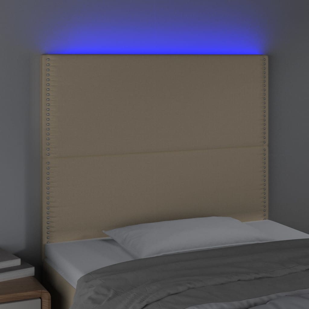 vidaXL Hoofdbord LED 100x5x118/128 cm stof crèmekleurig afbeelding