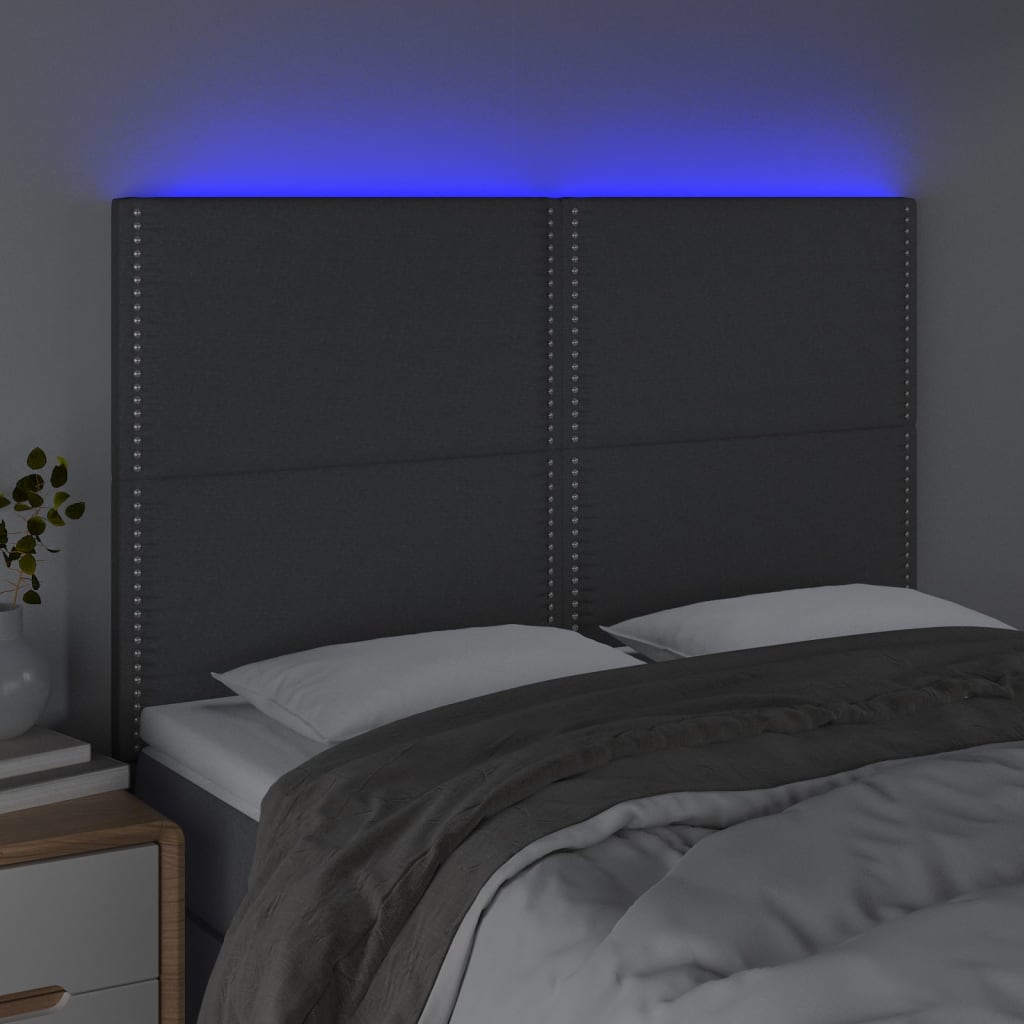 vidaXL Hoofdbord LED 144x5x118/128 cm stof donkergrijs afbeelding