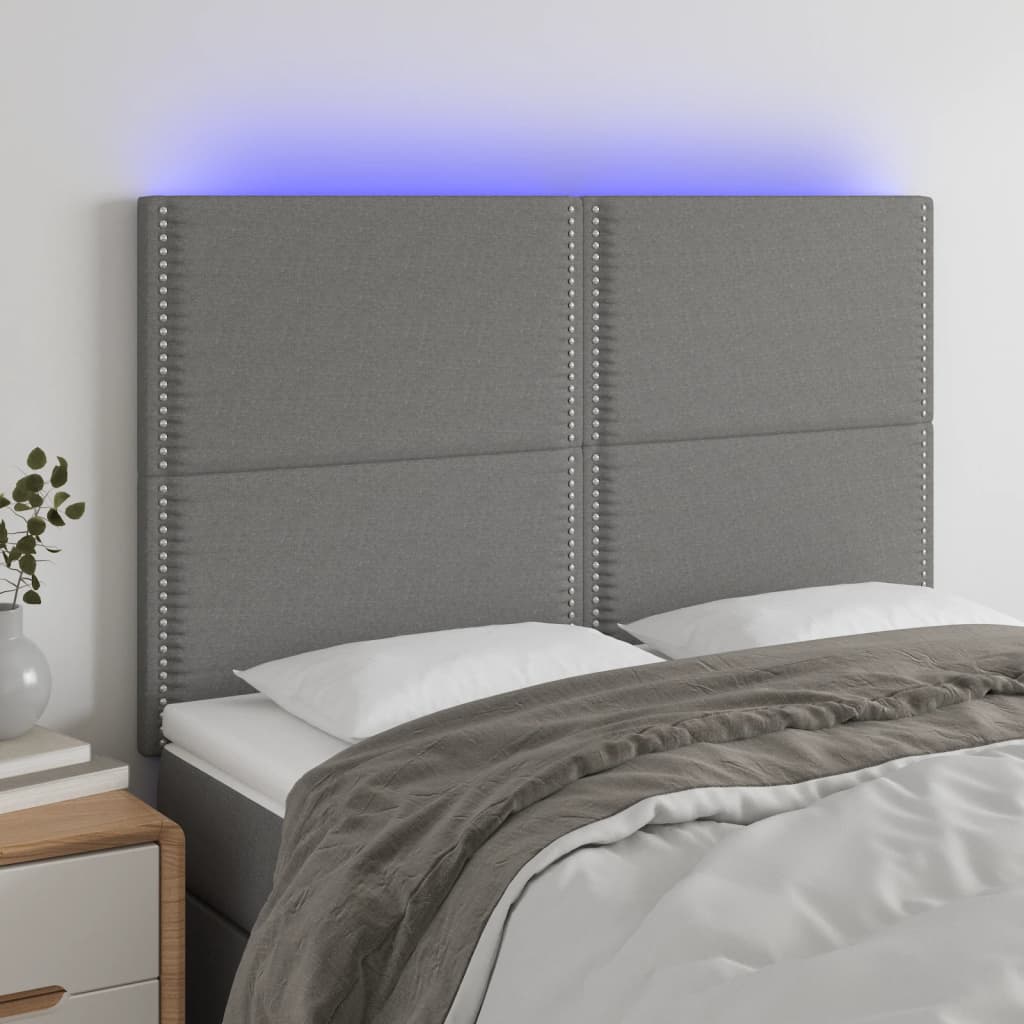 Čelo postele s LED tmavě šedé 144x5x118/128 cm textil