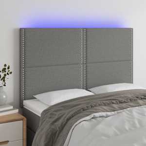 Čelo postele s LED tmavě šedé 144x5x118/128 cm textil - obrázek 1