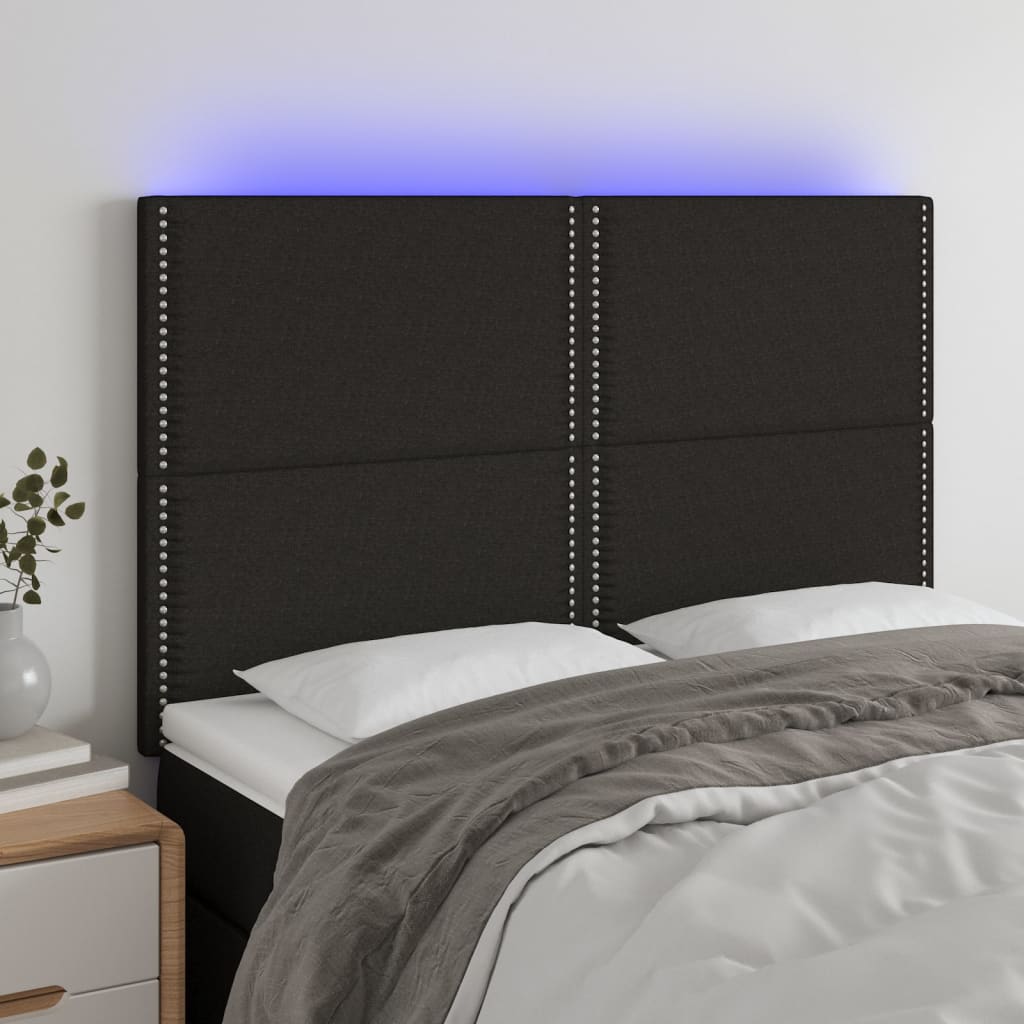 vidaXL Tăblie de pat cu LED, negru, 144x5x118/128 cm, textil