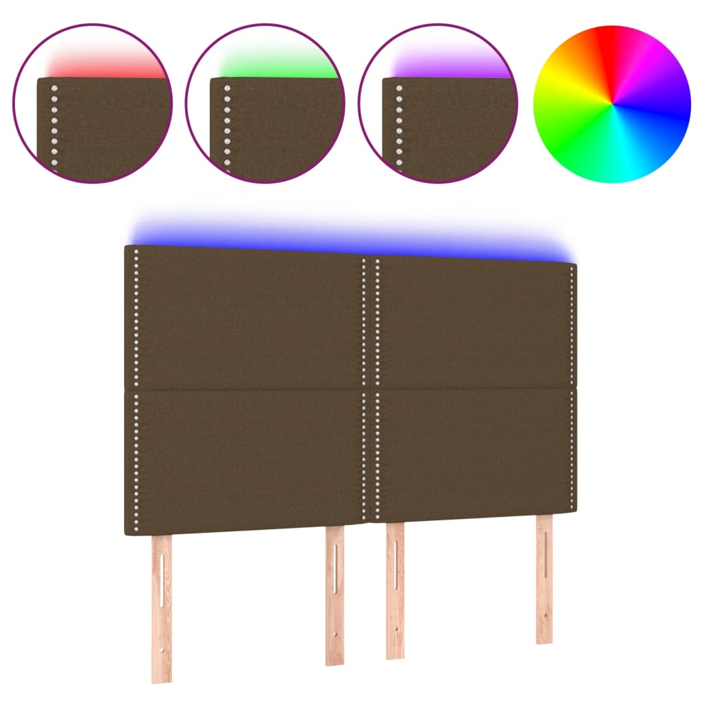 vidaXL Čelo postele s LED tmavě hnědé 144x5x118/128 cm textil